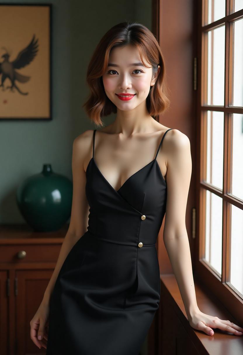 书架旁的女孩
